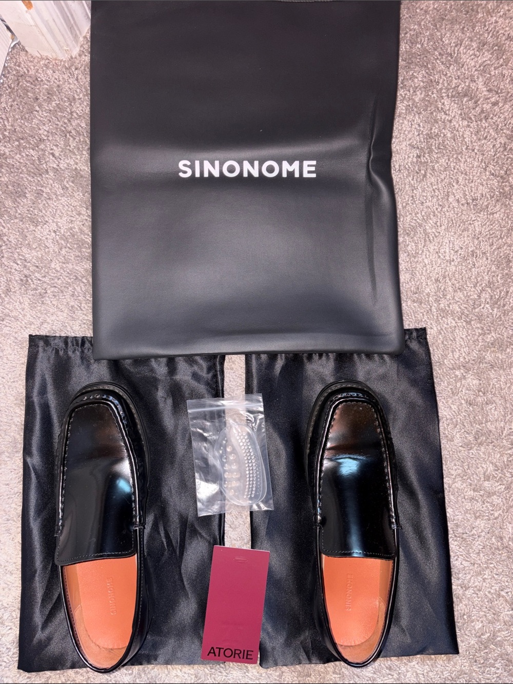 Atorie Sinonome Black Leather Apron Toe Men or Women Loafers